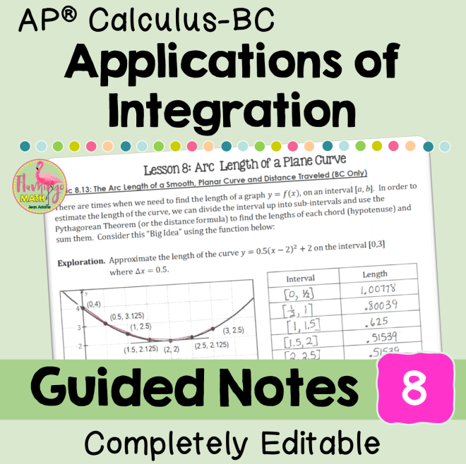 Applications of Integration Guided Notes Bundle (Unit 8 AP Calculus BC)